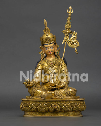 Guru Rinpoche Statue Handmade in Nepal 24K Gold Gilded Padmasambhava on Lotus Throne