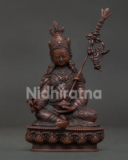 Guru Rinpoche Statue Holding Kapala with Khatvanga on Lotus Pedestal.