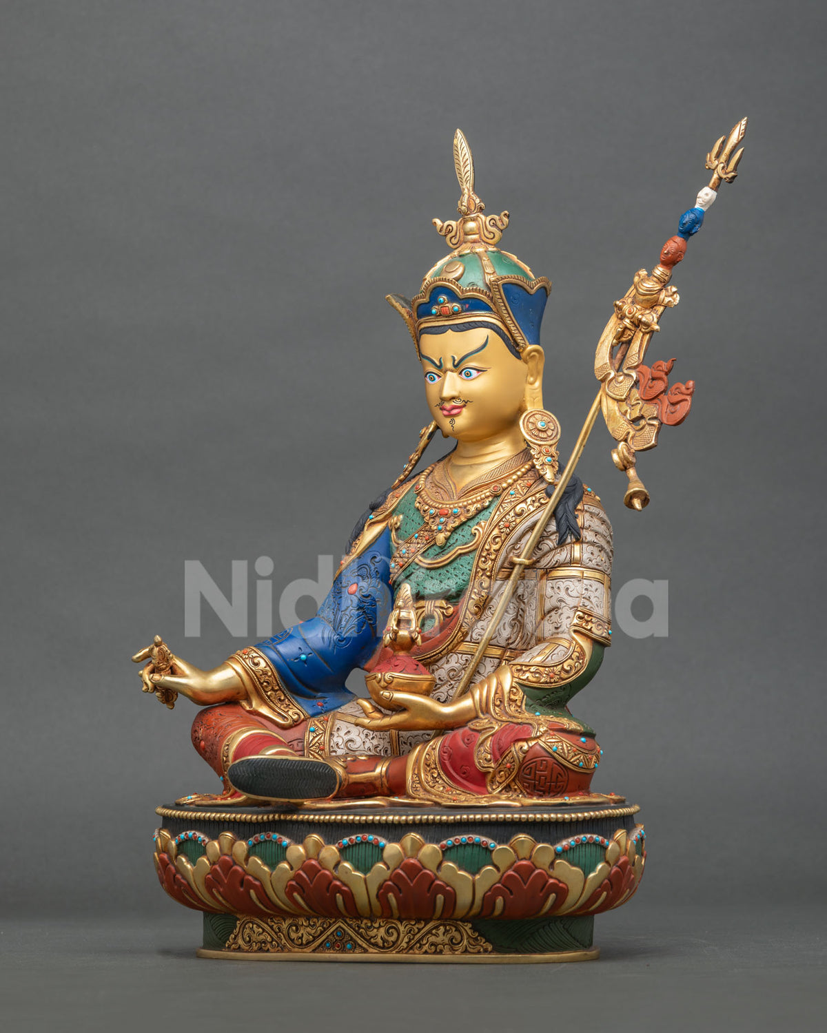 Guru Rinpoche Statue Left Side View | Hand-Painted Padmasambhava Sculpture