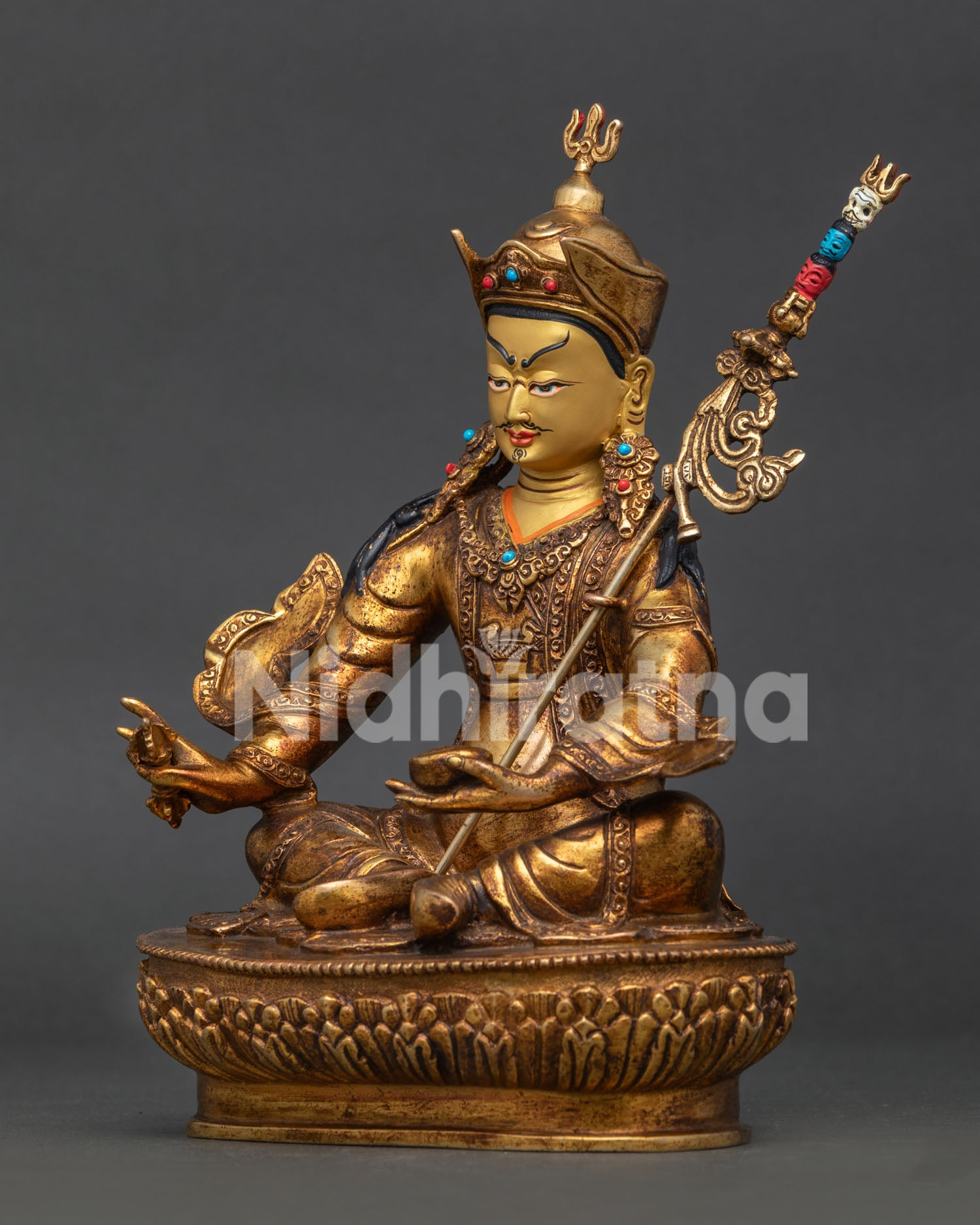 Guru Rinpoche Statue Left Side View Handcrafted by Newari Artisans in Nepal