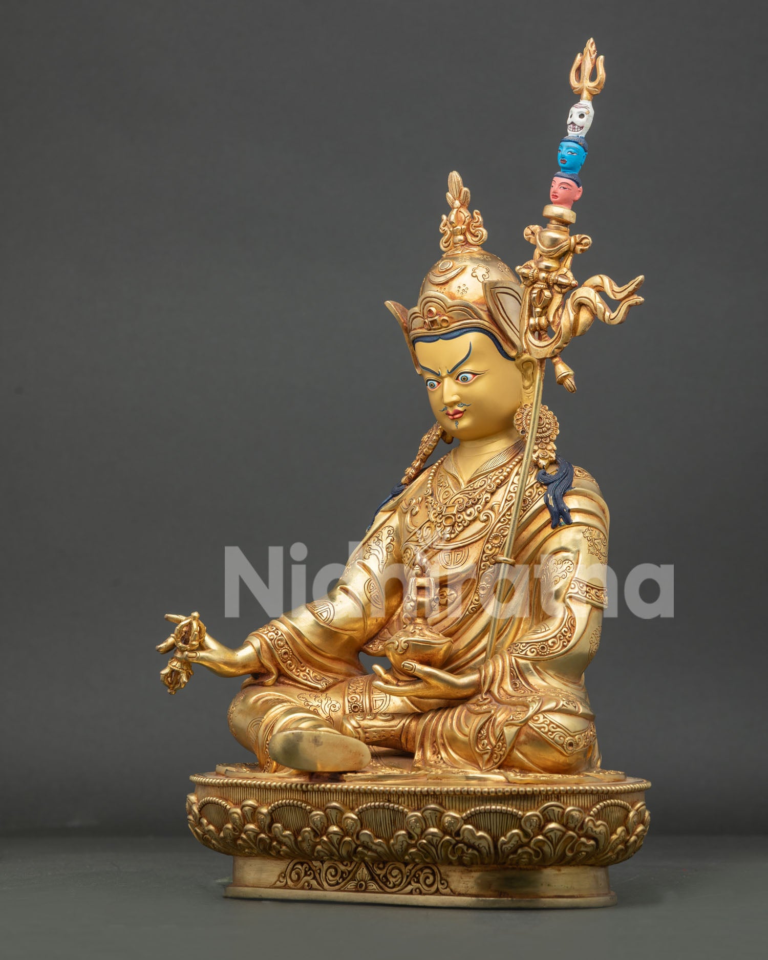 Guru Rinpoche Statue Left Side View Handcrafted Nepalese Buddhist Art