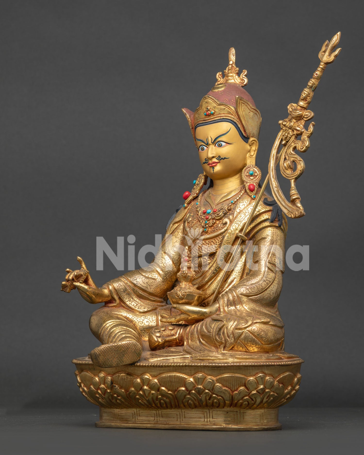 guru rinpoche statue left view handcrafted copper buddhist sculpture
