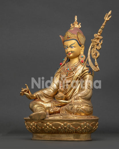 guru rinpoche statue left view handcrafted copper buddhist sculpture