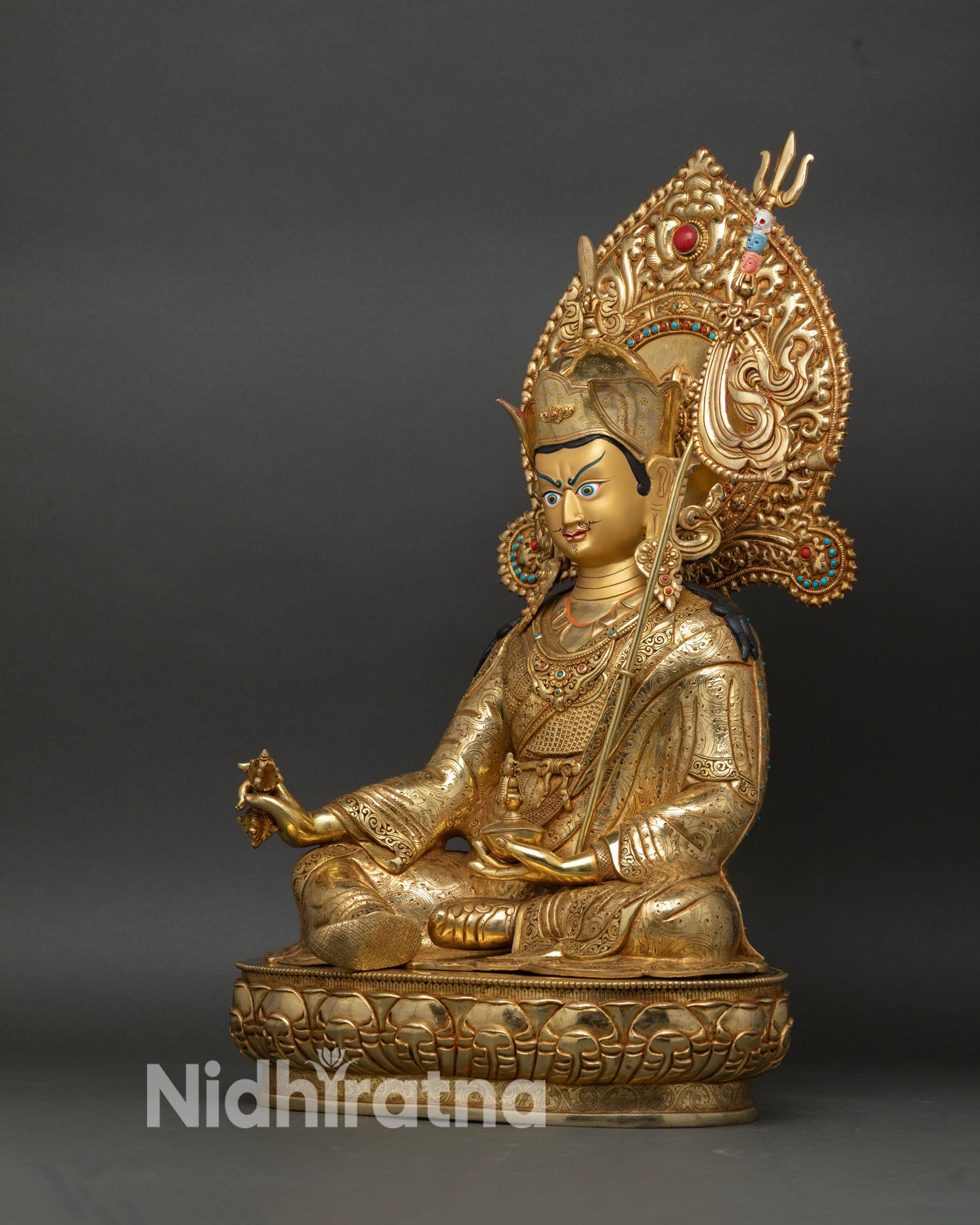 Guru Rinpoche Statue left view handcrafted Padmasambhava copper artwork