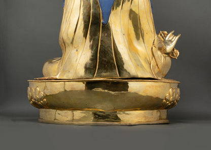 Guru Rinpoche statue lower back view showing robe details and handcrafted copper alloy finish
