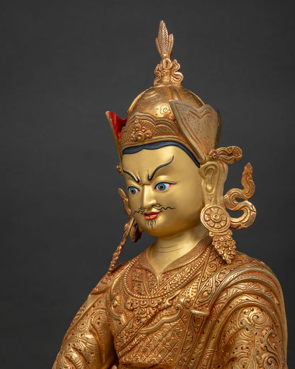 Guru Rinpoche Statue Newari craftsmanship detailed side close up