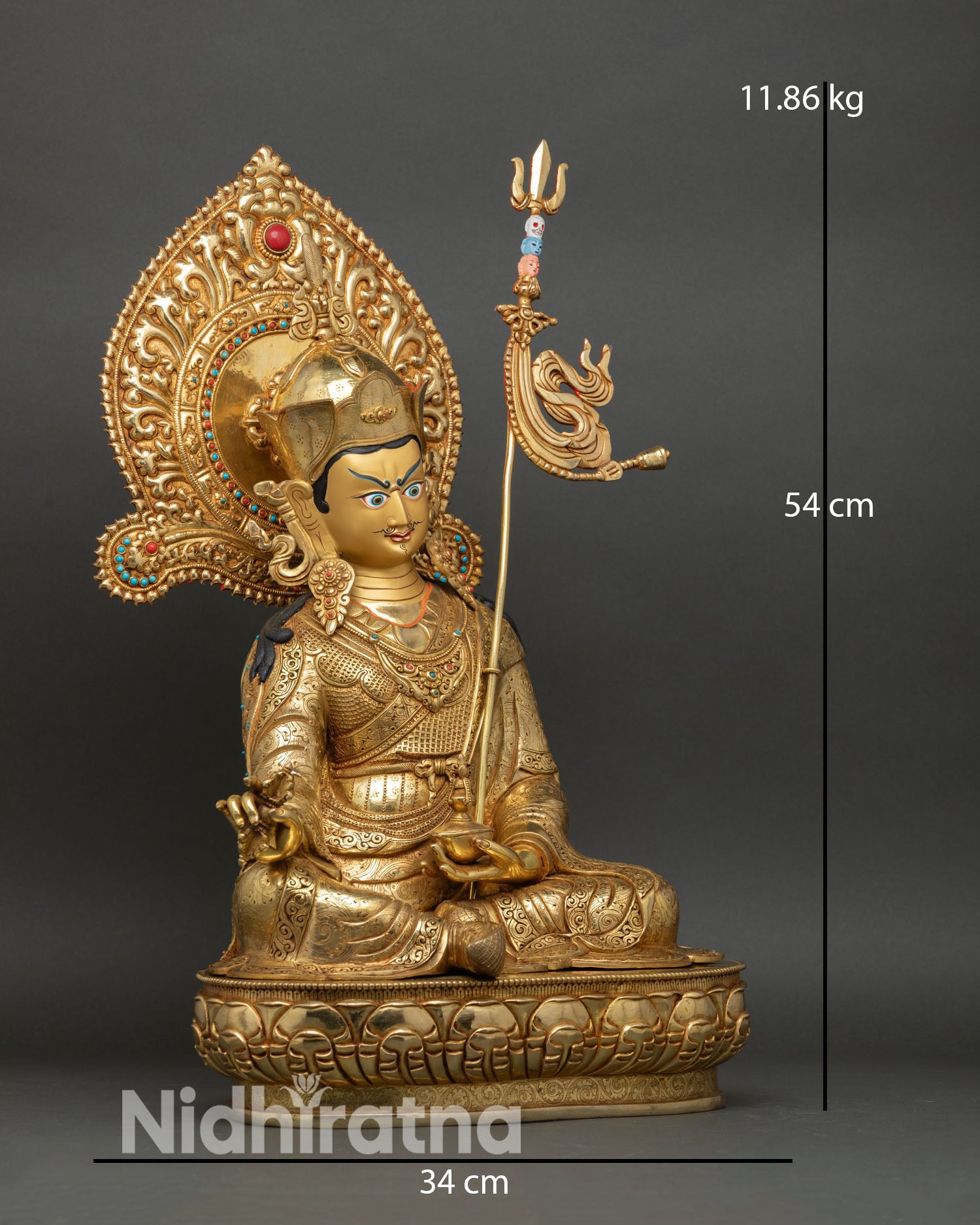 Guru Rinpoche Statue right view gold gilded copper Buddhist sculpture Nepal