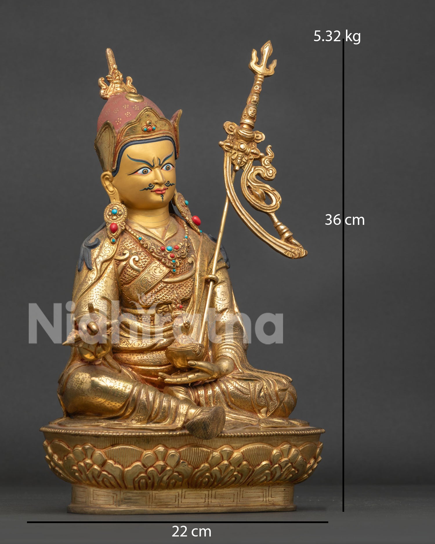 guru rinpoche statue right view handcrafted copper buddhist sculpture