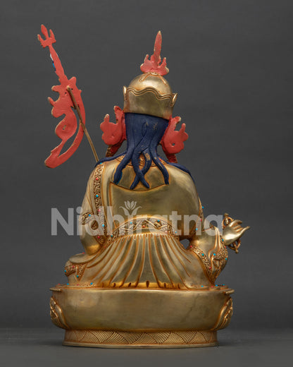 Guru Rinpoche Statue with copper body, lost wax casting and Newari artisan craftsmanship