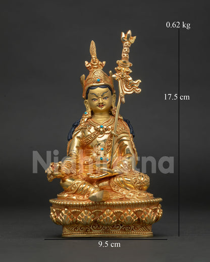 Guru Rinpoche statue with gold fire gilding by Newari artisans from Patan Nepal.
