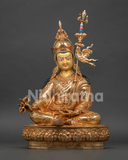 Guru Rinpoche Statue with gold gilding from Patan, Nepal for Buddhist altar