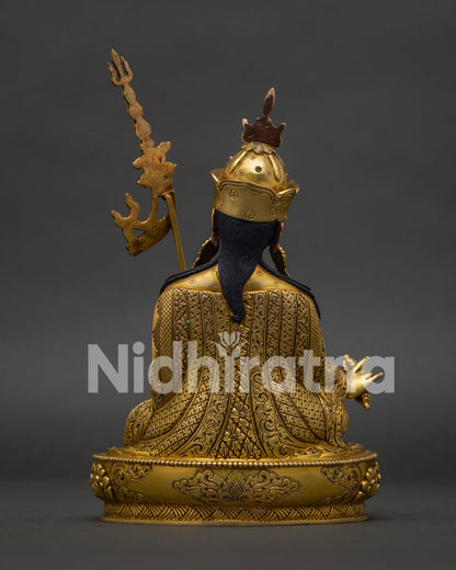 Guru Rinpoche Statue with hand carved floral robe by Newari artisans from Patan, Nepal