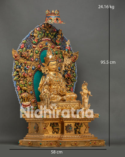 Guru Rinpoche throne statue showing size – 95.5 cm height, 24.16 kg weight