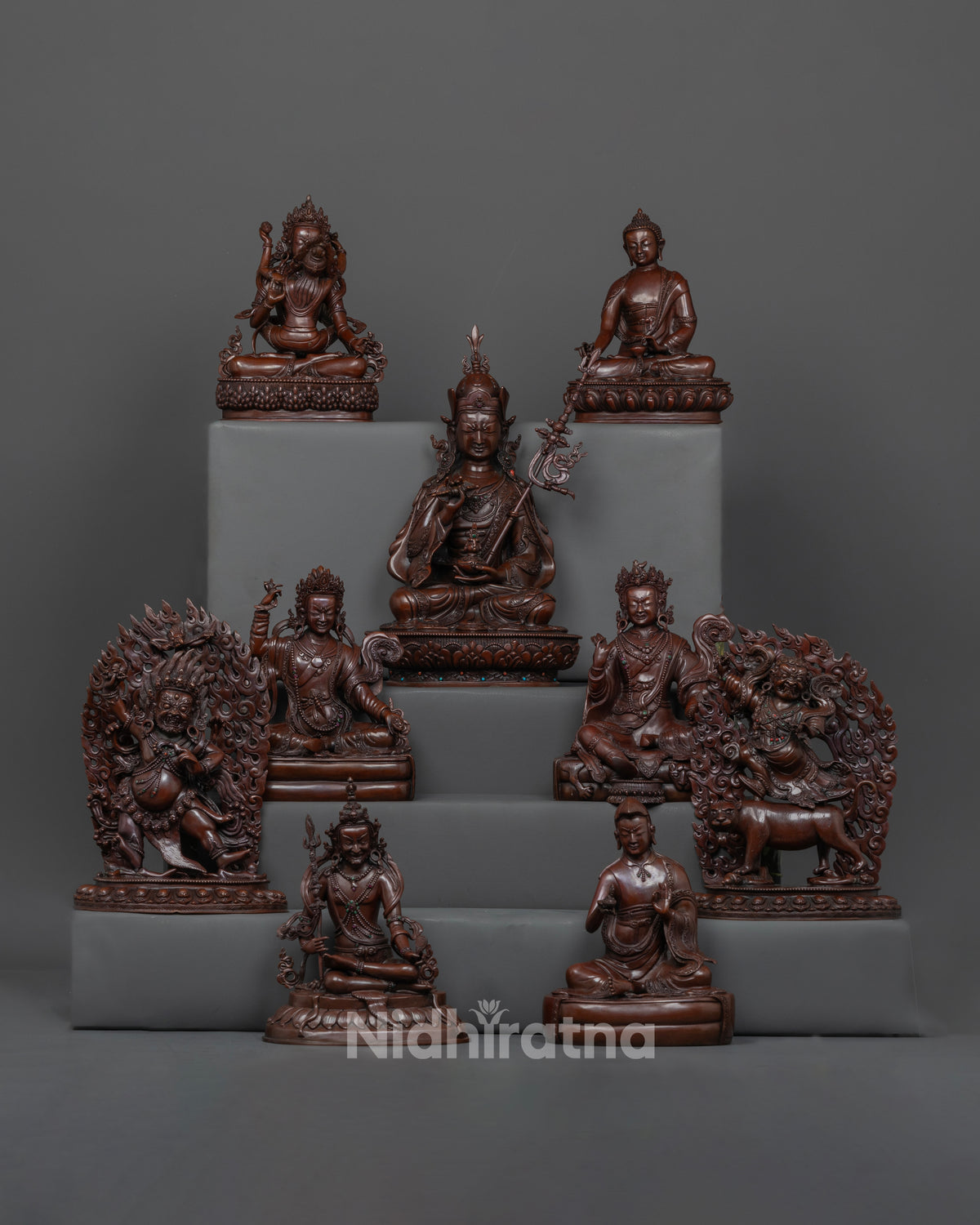 Guru Sangey Set Statue Handcrafted Copper Buddhist Sculpture from Nepal