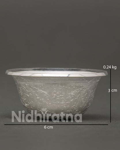 Hand-Carved floral engraving on silver Tibetan offering bowl