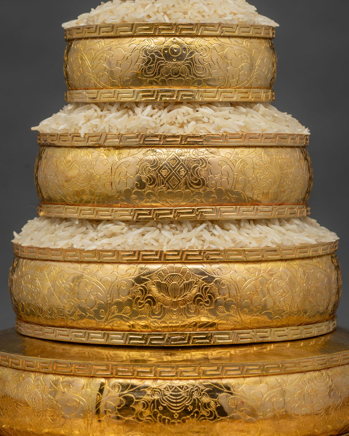 Hand chased floral and auspicious symbols on Mandala Offering base
