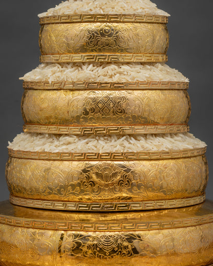 Hand chased floral and auspicious symbols on Mandala Offering base