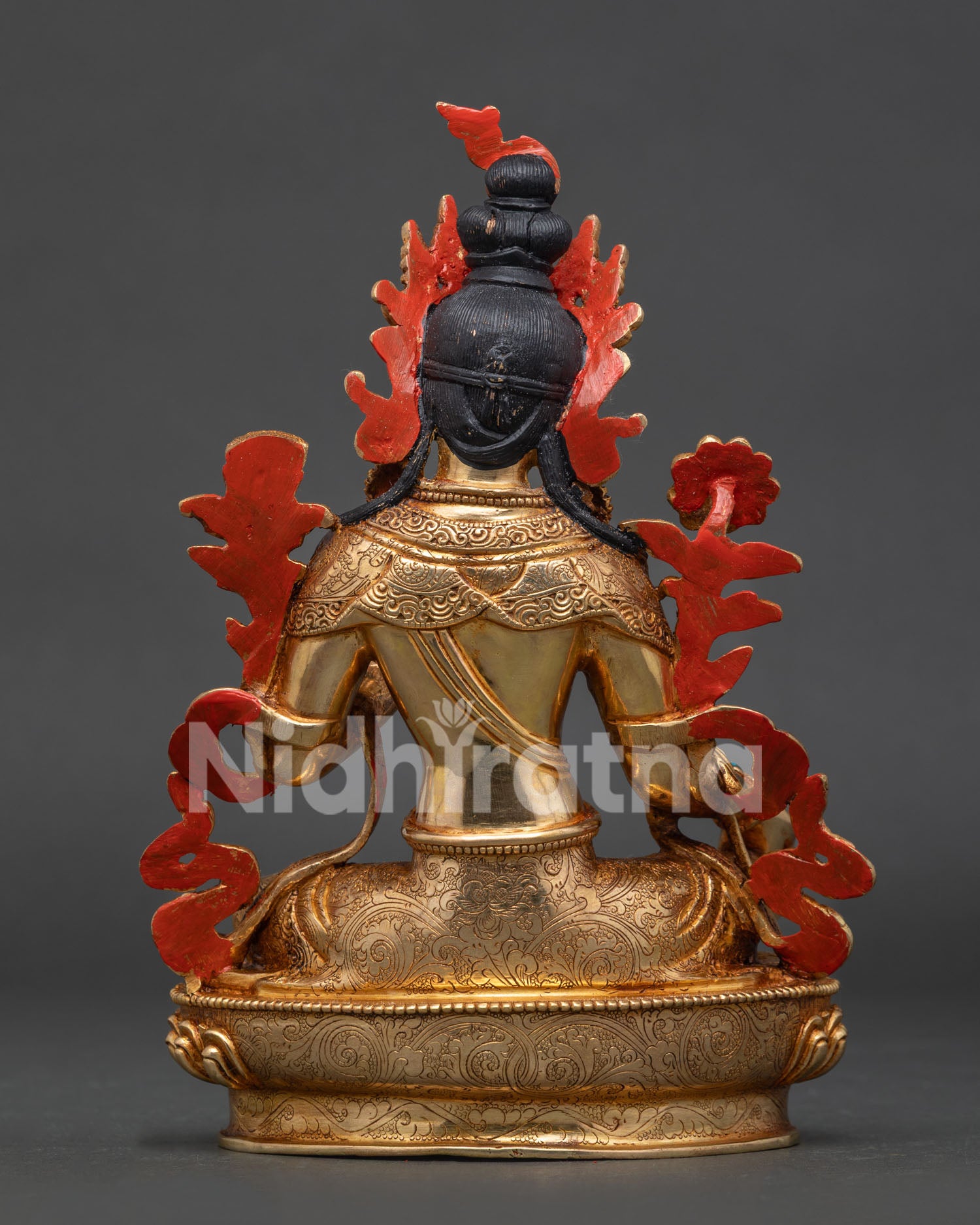 Hand gilded Green Tara statue crafted by Newari artisans in Patan, Nepal