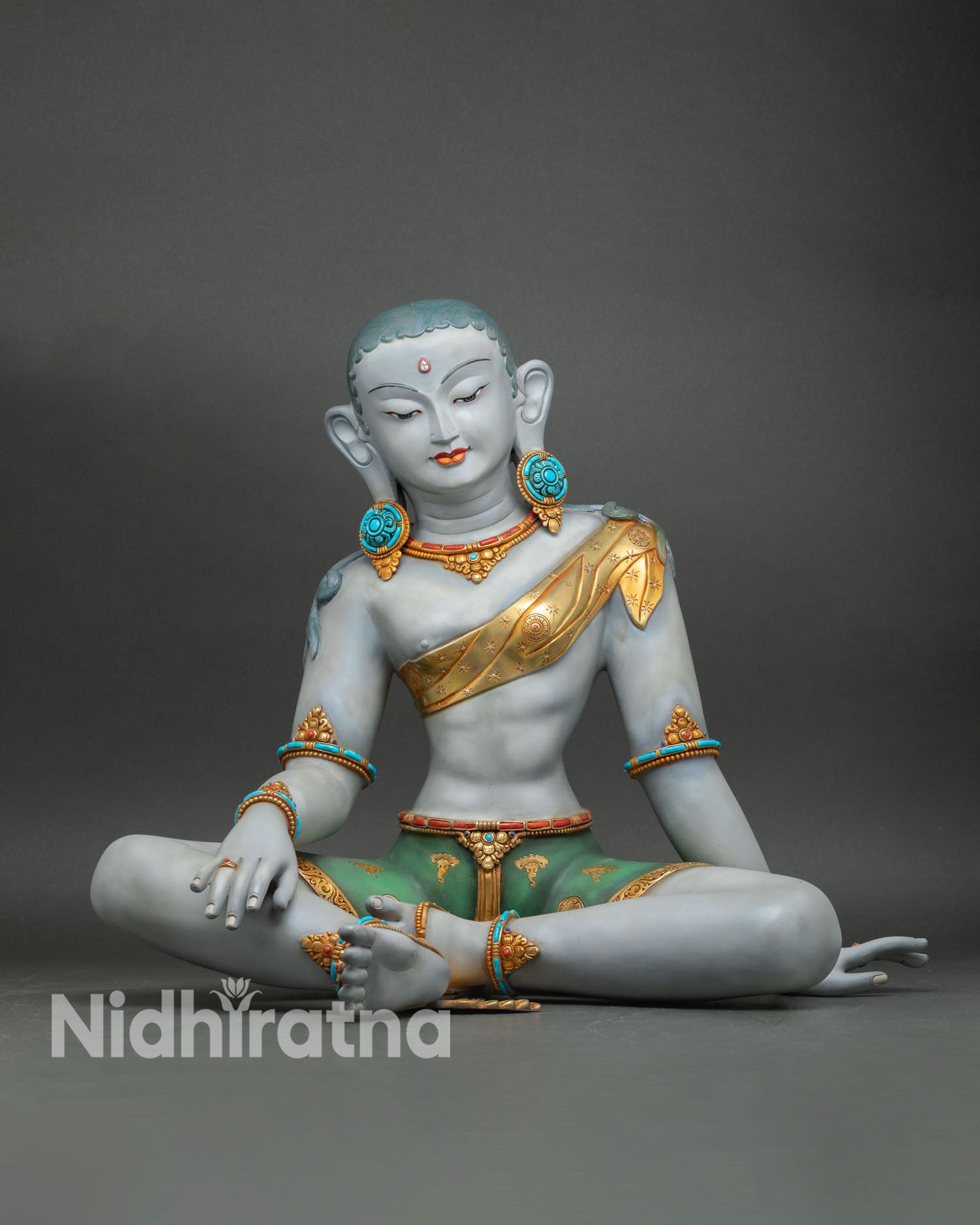 Hand-Painted Parvati Statue front view nepalese copper gold gilded hindu goddess shakti devi art patan nepal