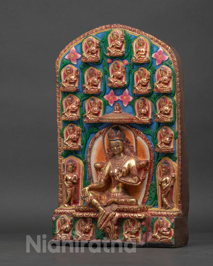 Handcrafted 21 Taras Buddhist wall art with intricate copper relief work