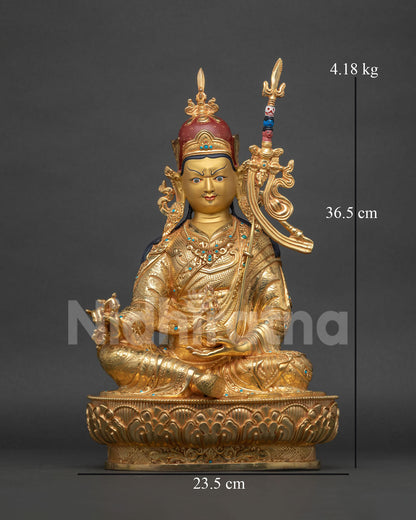 Handcrafted 24K gold gilded Guru Rinpoche statue front view