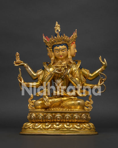 Handcrafted 24K gold Namgyalma statue from Nepal front view for home altar