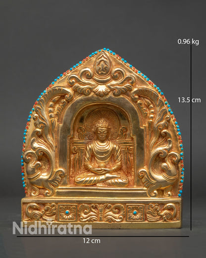 Handcrafted Amitabha Buddha Ghau Box from Nepal with gold-plated copper and gemstones