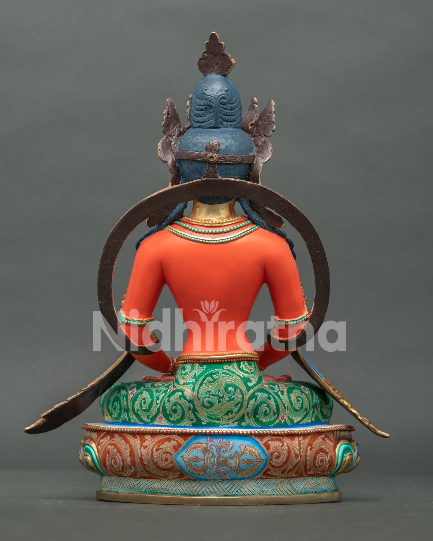 Handcrafted Amitabha Buddha Statue Back View Showing Traditional Nepalese Craftsmanship