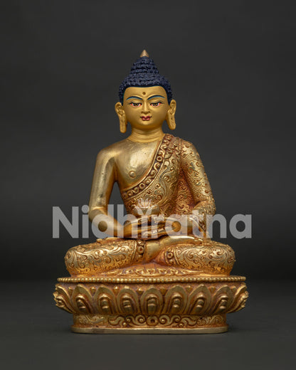 Handcrafted Amitabha Buddha Statue Front View 24K Gold Fire Gilded Nepal