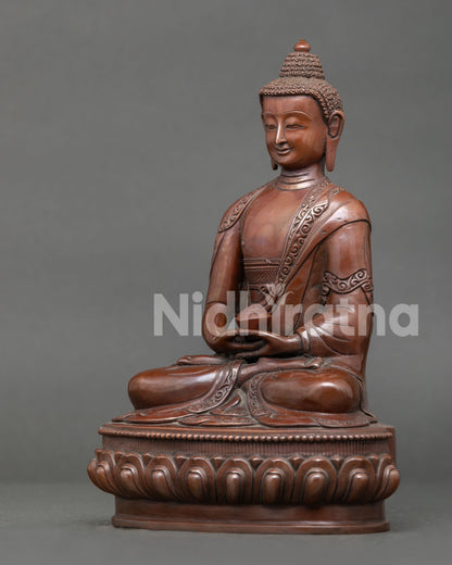 Handcrafted amitabha buddha statue with oxidized copper finish from patan nepal