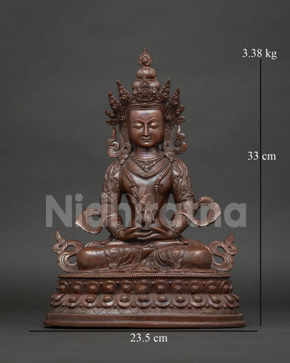 Handcrafted Amitayus Buddha Statue - copper figurine, front view