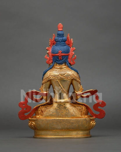 Handcrafted Amitayus Statue from Patan Nepal holding the sacred vase of longevity