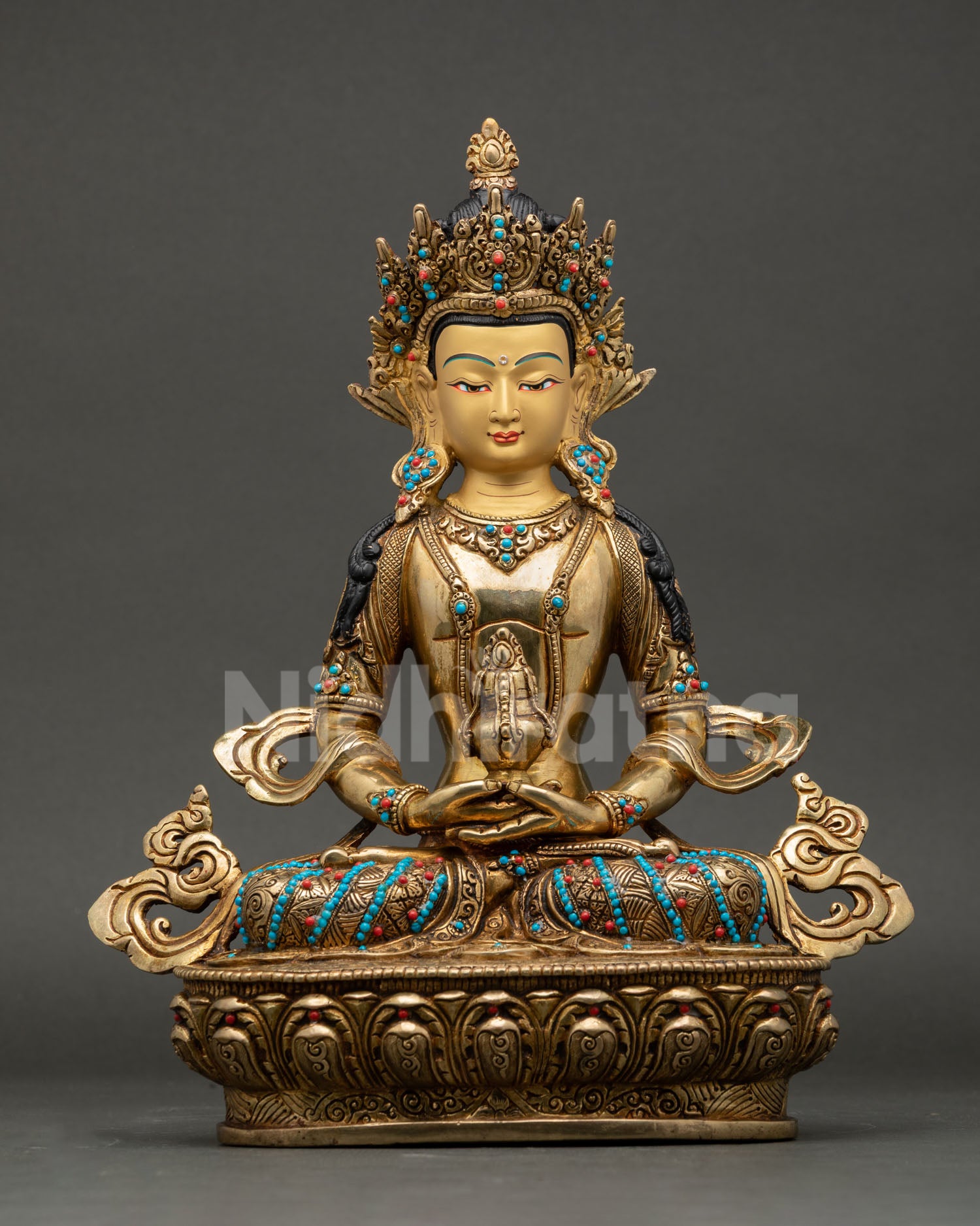handcrafted amitayus statue tibetan buddhist artwork front view