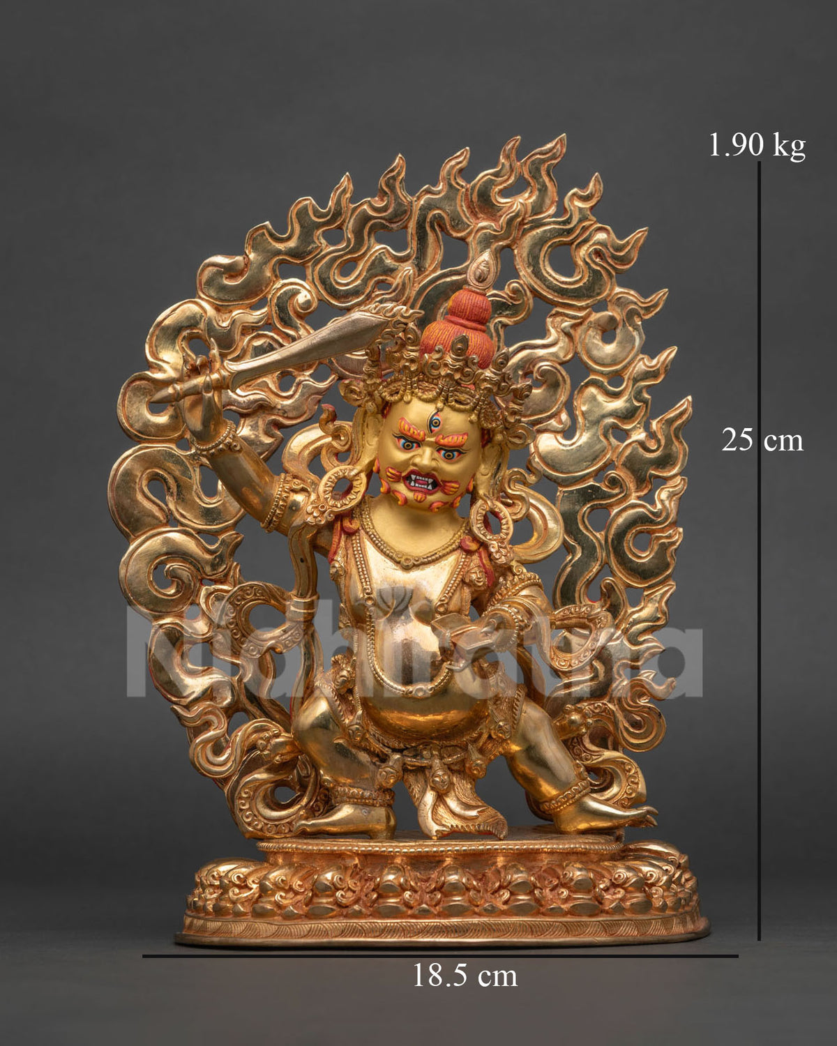 Handcrafted black manjushri statue in copper with 24k gold fire gilded finish from patan nepal.