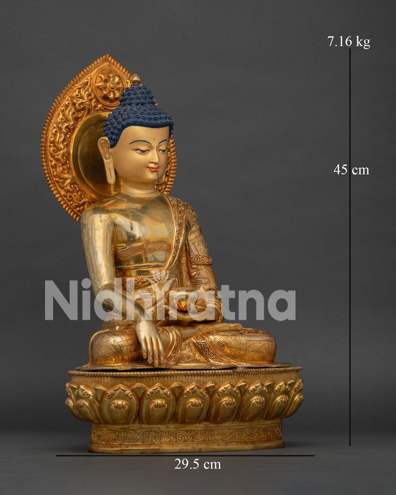 Handcrafted Buddha Shakyamuni Statue with 24K Gold Gilding and Radiant Halo