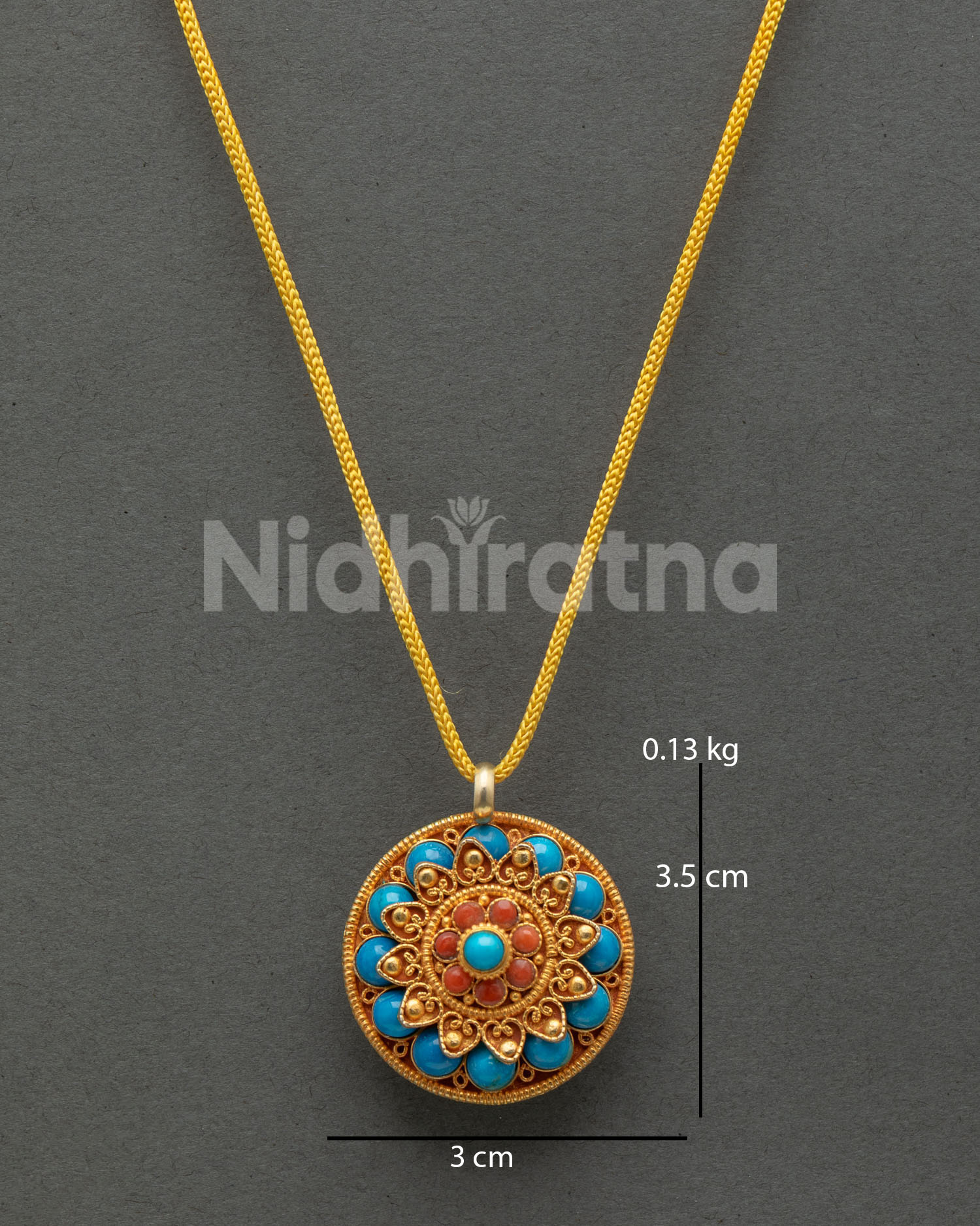 Handcrafted Buddhist floral locket with turquoise and coral stones