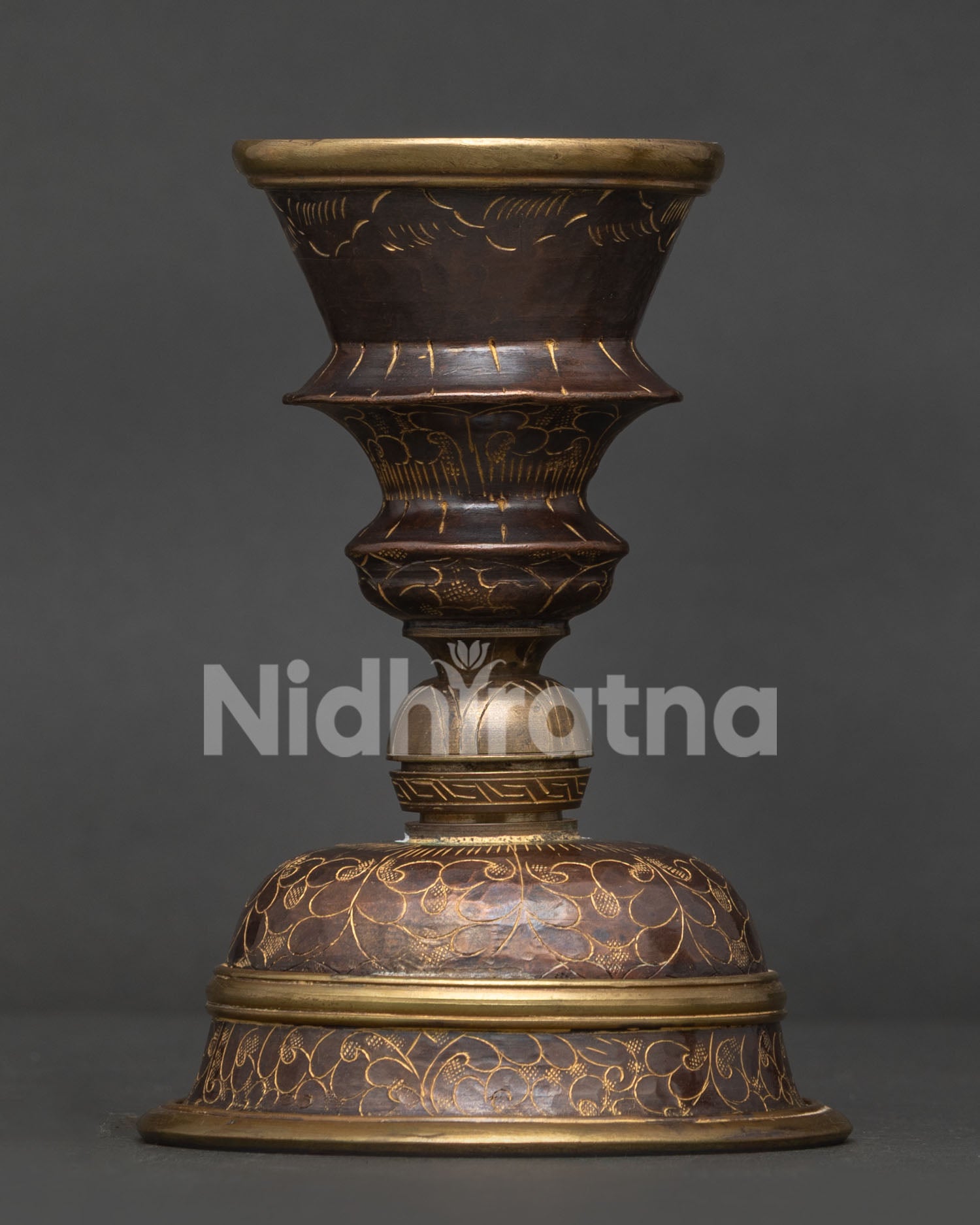Handcrafted Butter Lamp Set in oxidized copper with gold-plated detailing