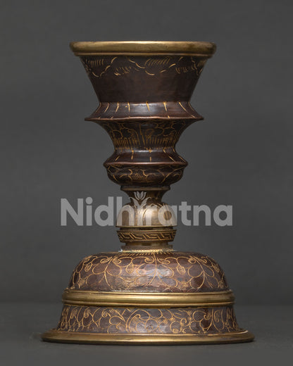Handcrafted Butter Lamp Set in oxidized copper with gold-plated detailing