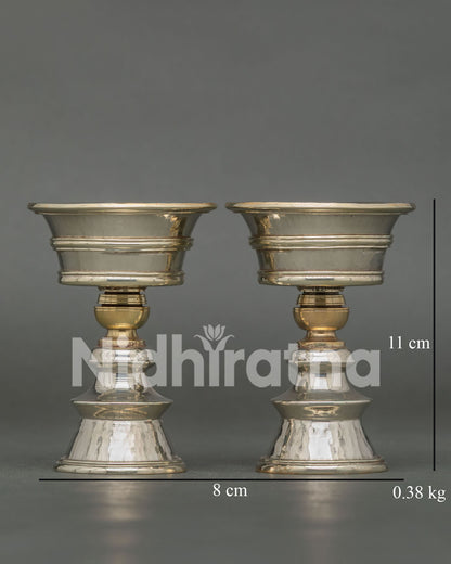 Handcrafted Butter Lamp Set made from durable copper with silver-plated finish