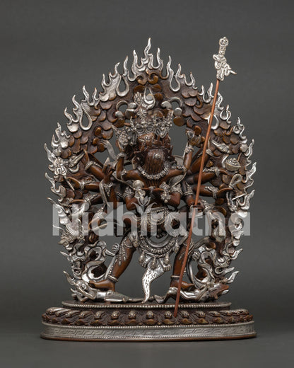 Handcrafted Chakrasamvara and Consort Statue with Oxidized Silver Plated Finish