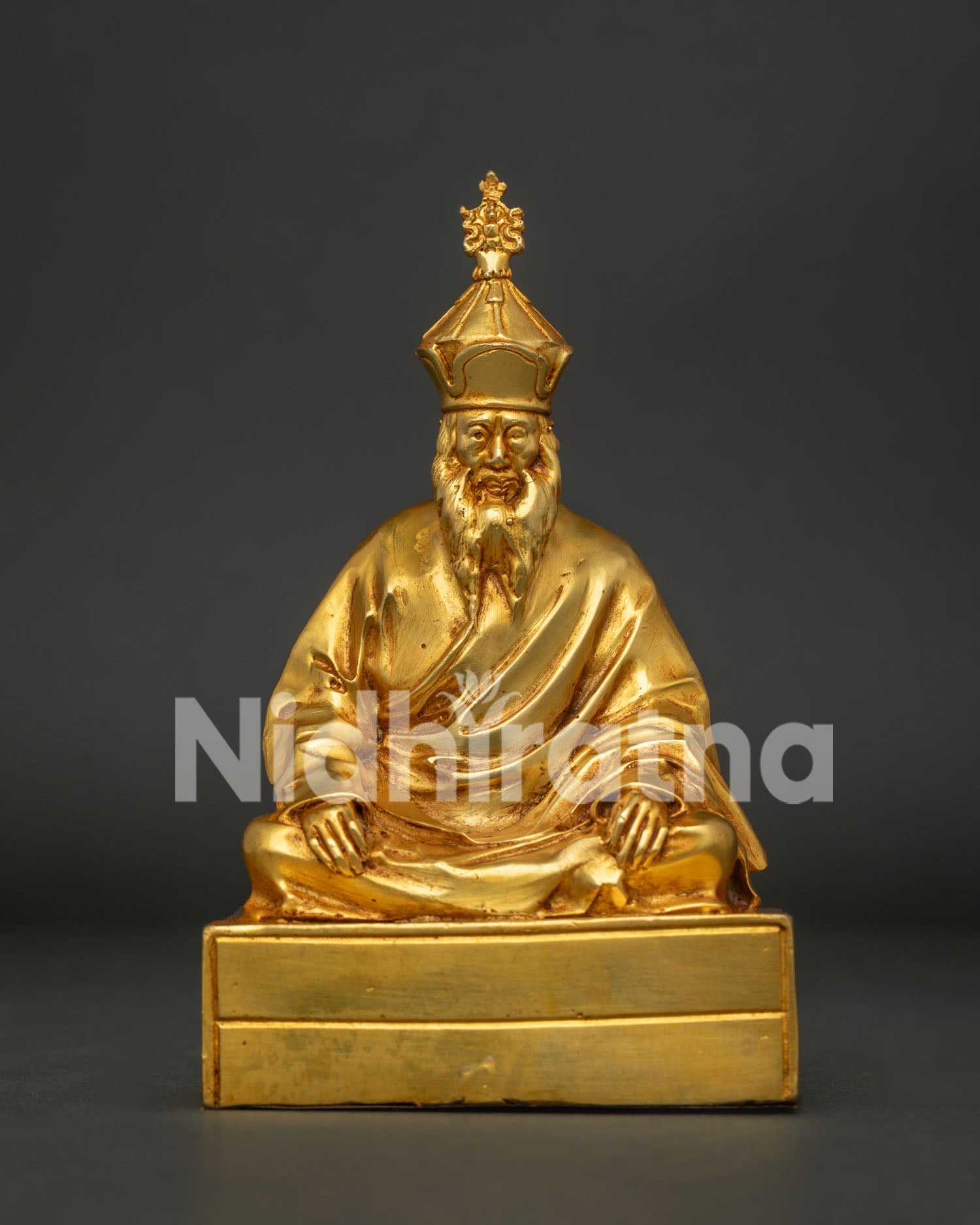 Handcrafted Chatral Sangye Dorje Rinpoche Statue with Gold Fire Gilding.