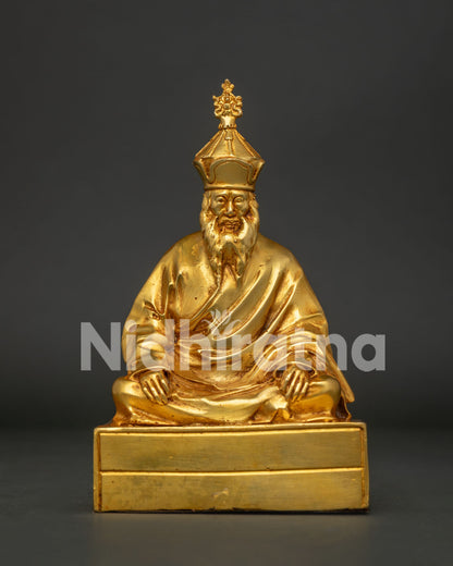Handcrafted Chatral Sangye Dorje Rinpoche Statue with Gold Fire Gilding.