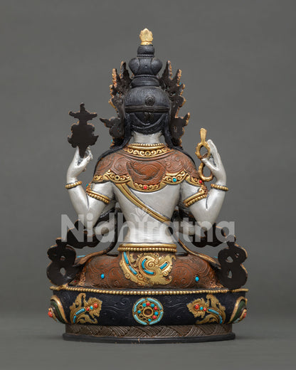 Handcrafted Chenrezig Bodhisattva statue from Nepal seated on double lotus throne