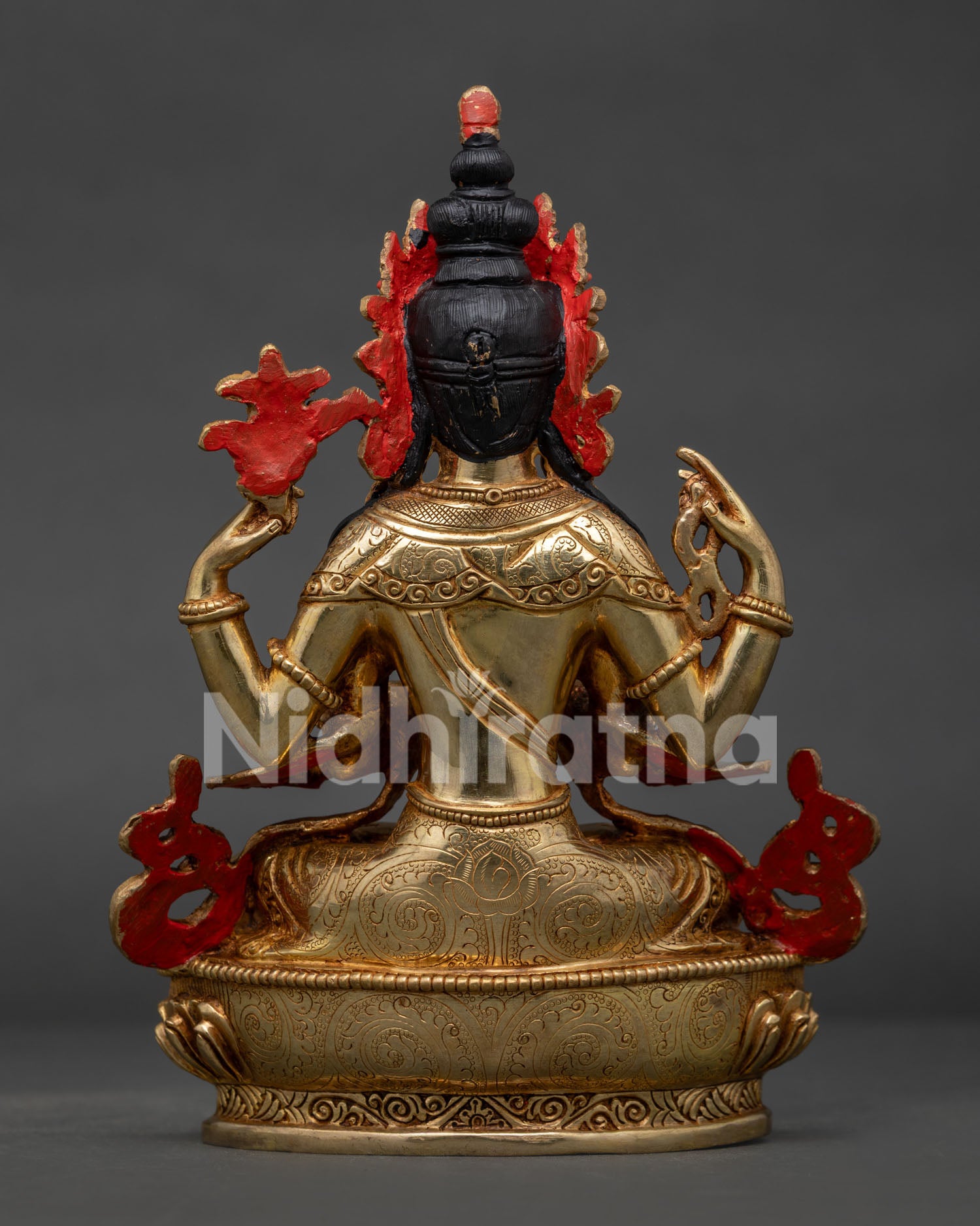 Handcrafted Chenrezig Copper Statue by Newari Artisans from Patan, Nepal