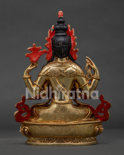 Handcrafted Chenrezig Copper Statue by Newari Artisans from Patan, Nepal