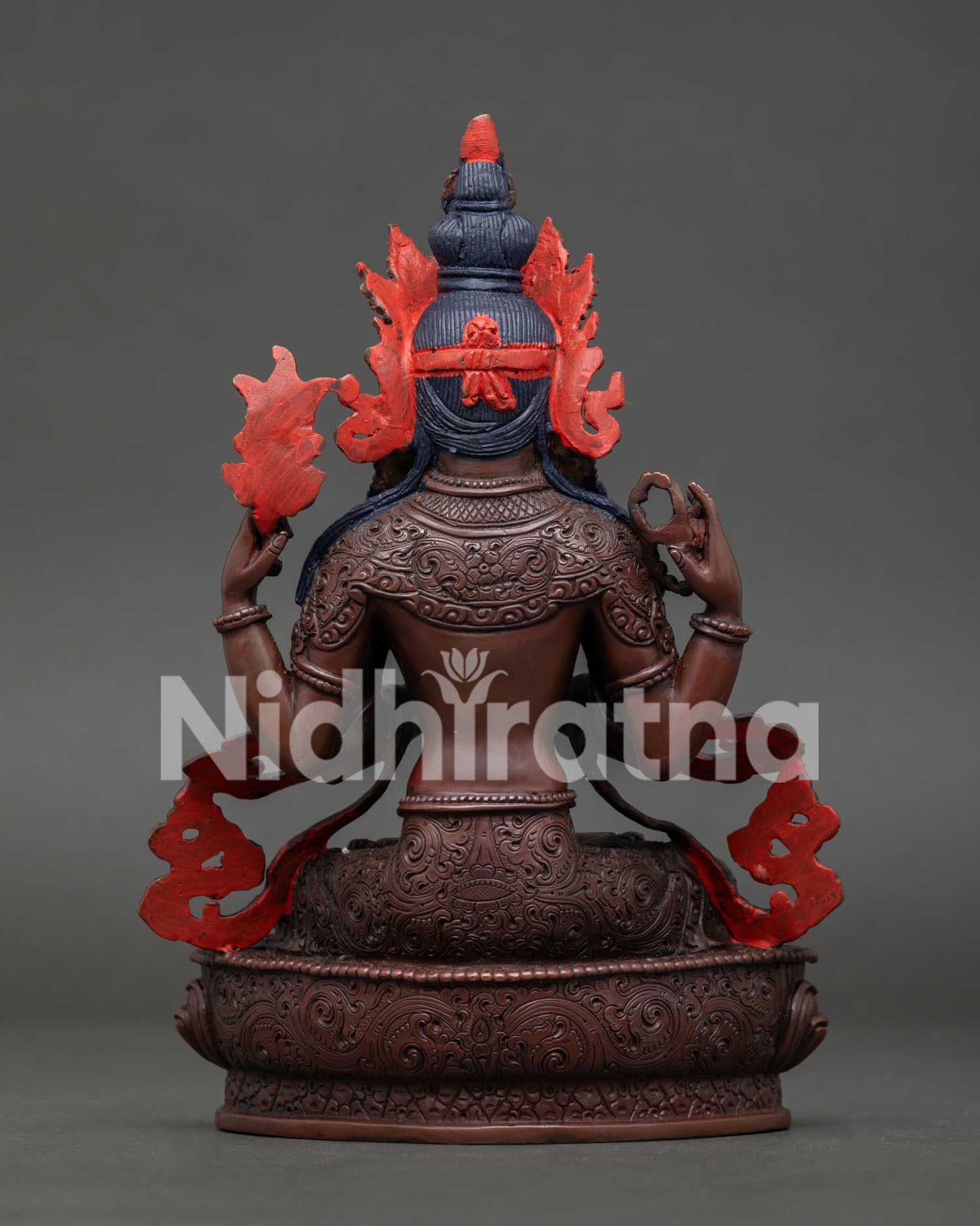 Handcrafted Chenrezig Statue on Lotus Throne by Newari Artisans from Kathmandu Nepal.