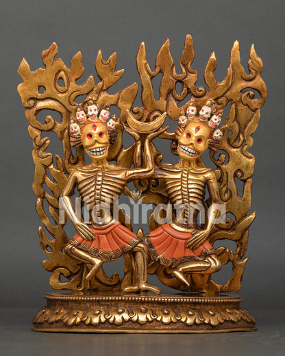 Handcrafted Citipati Statue in Copper with 24K Gold Fire Gilding by Newari Artisans from Nepal