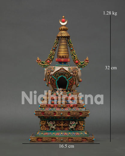 Handcrafted Copper Buddhist Stupa with Hand Painted Finish from Nepal