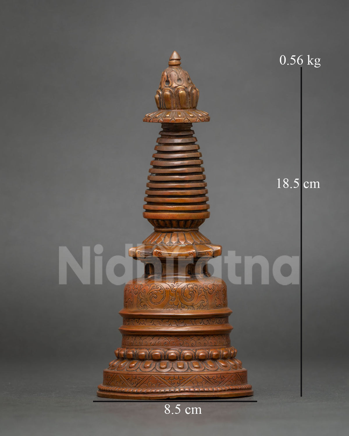 Handcrafted copper Kadampa Stupa with oxidized finish from Patan, Nepal
