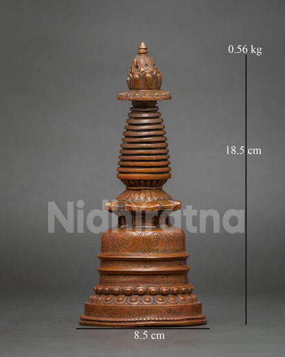 Handcrafted copper Kadampa Stupa with oxidized finish from Patan, Nepal